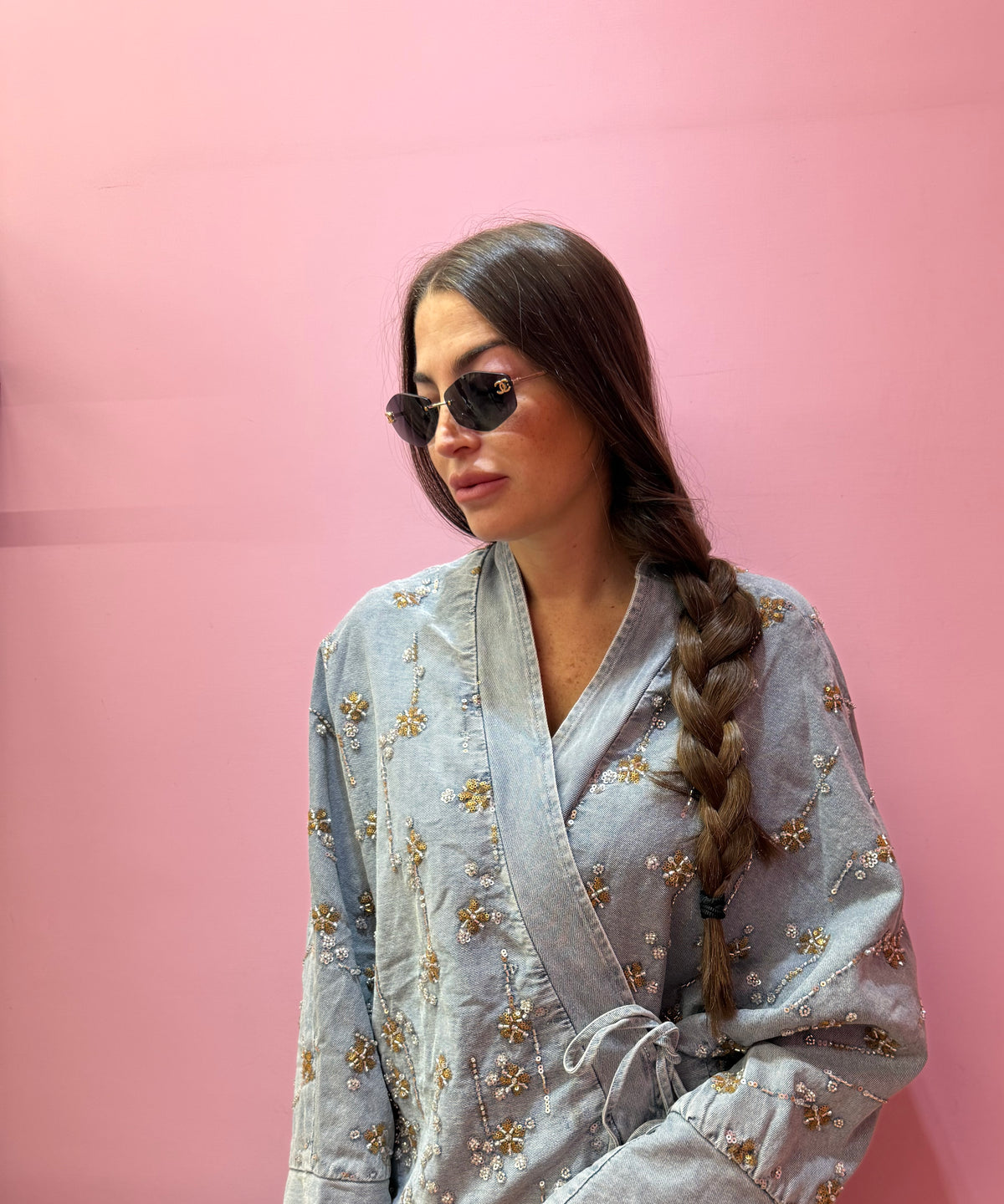 Kimono denim in paillettes