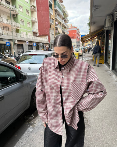 Camicia a quadri manica con bottoncino