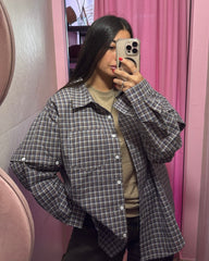 Camicia blu scuro-marrone