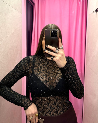 Body in pizzo con strass