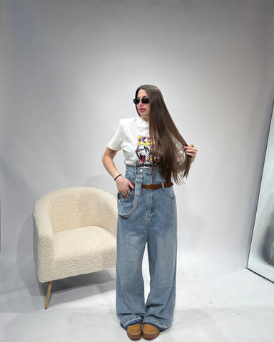 Jeans con bretelle denim