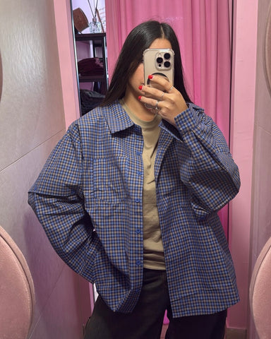 Camicia blu-marrone